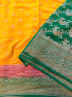 Mustard yellow 3D pure benarasi crepe silk saree
