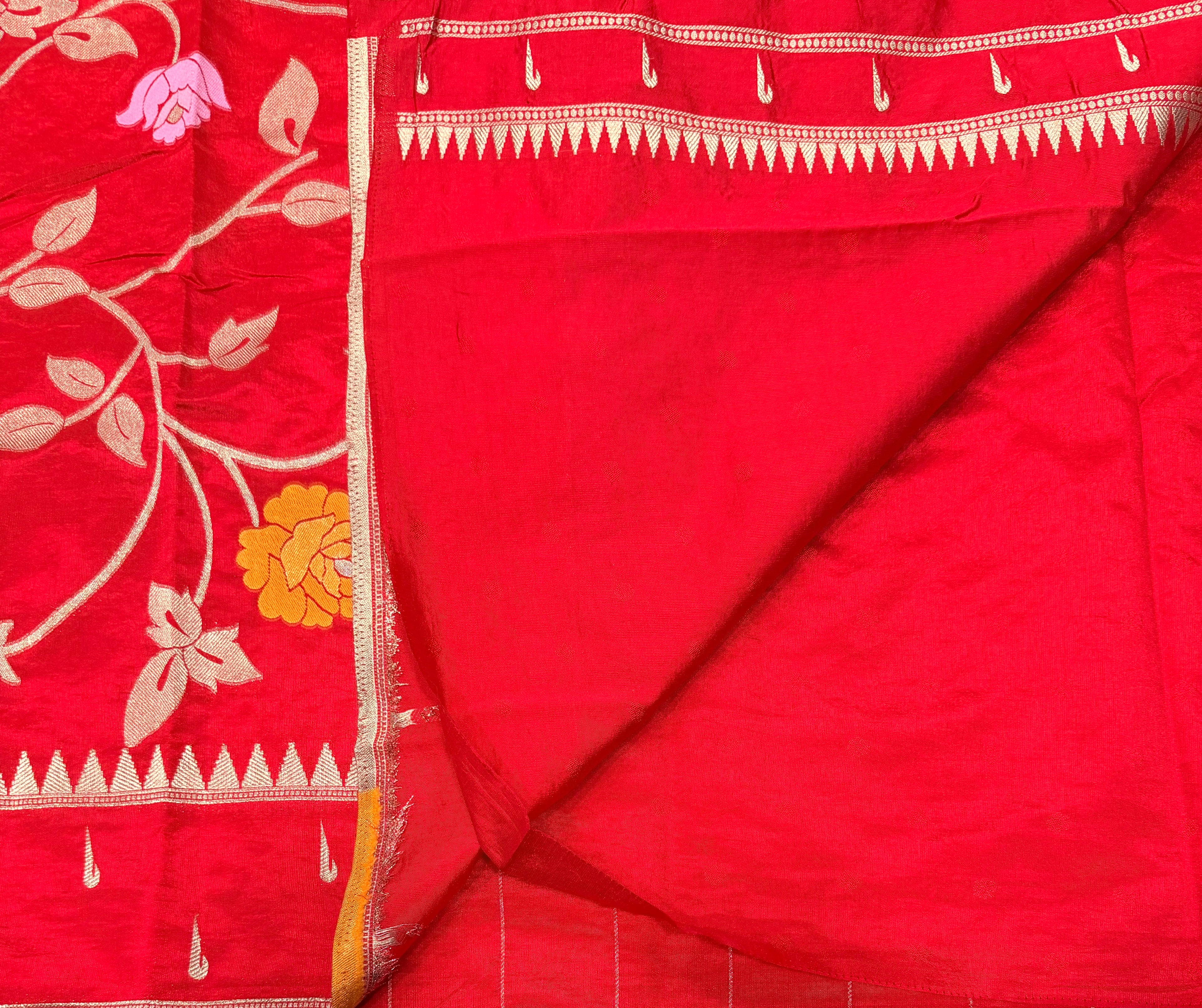 Red temple border tusser Paithani saree