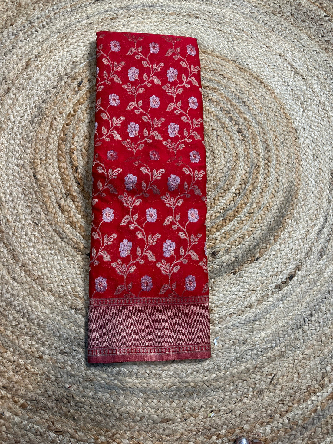 Red designer georgette in jaal pattern
