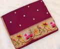 Wine pure paithani swan & peacock border saree