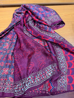 Maroon ajrak mirror work with tissue pallu