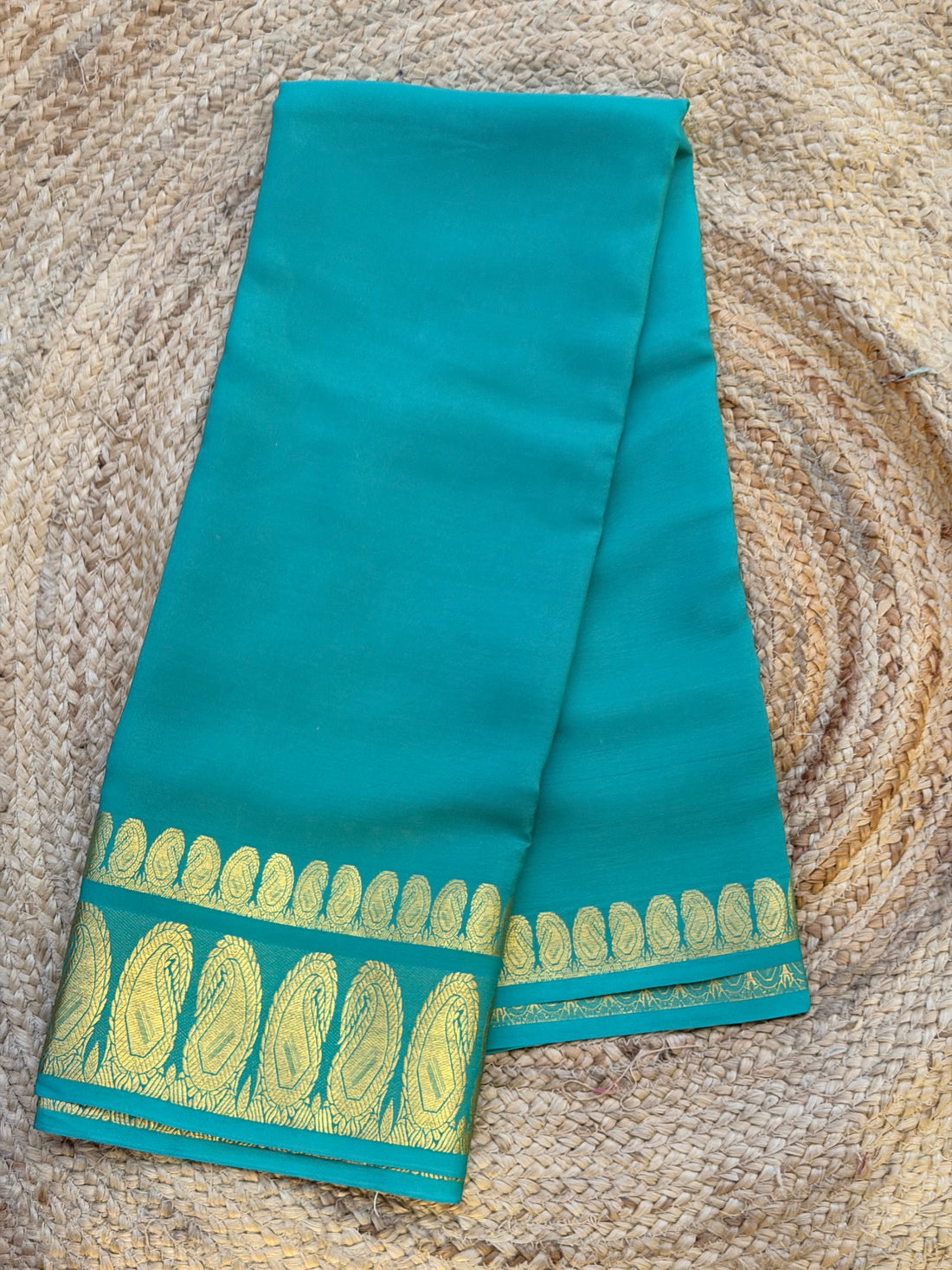 Rama blue KSIC double mango border crepe Mysore silk 120 gsm