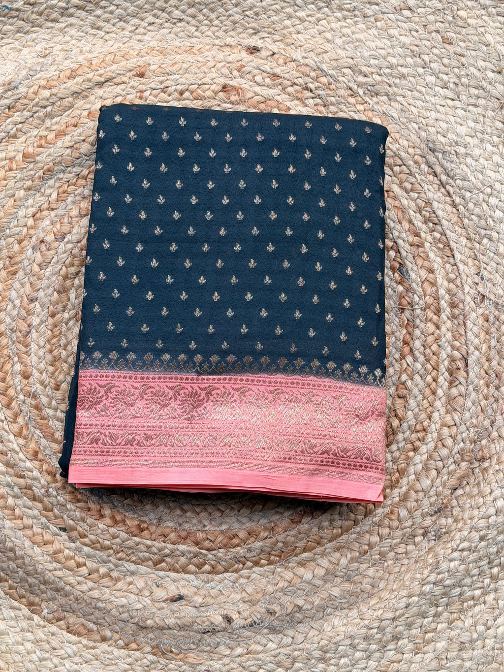 Pure crepe chiffon black and peach