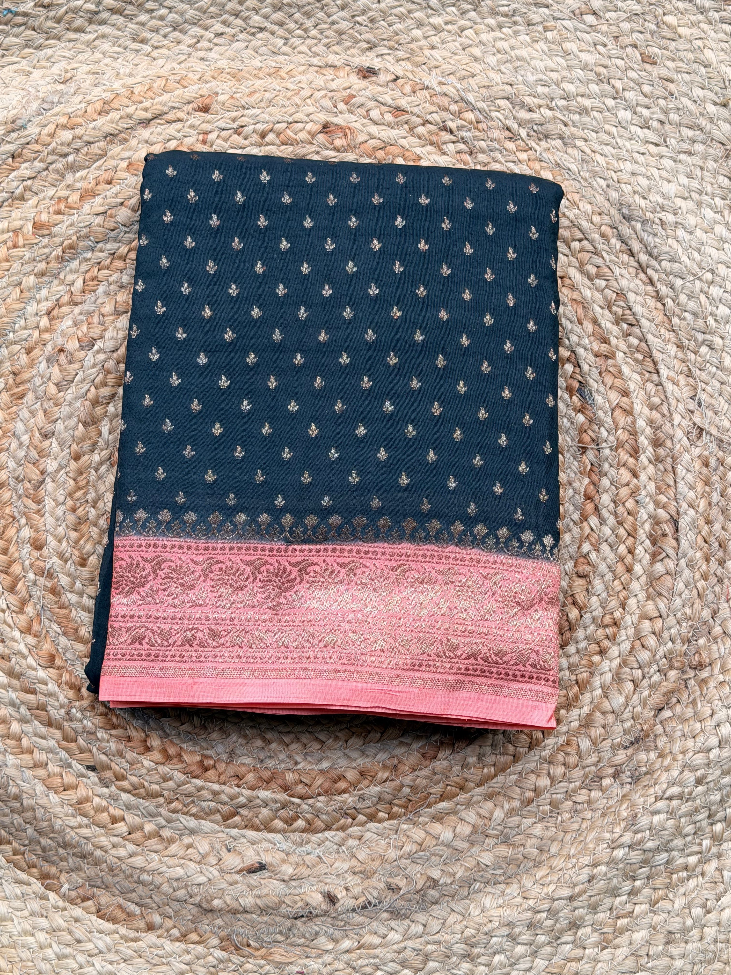 Pure crepe chiffon black and peach