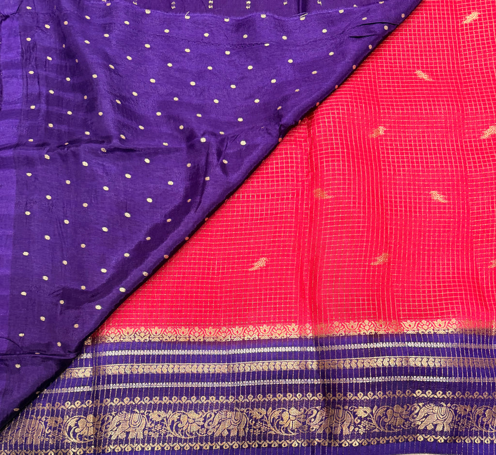 Rani pink contrast border checks Dola crepe saree