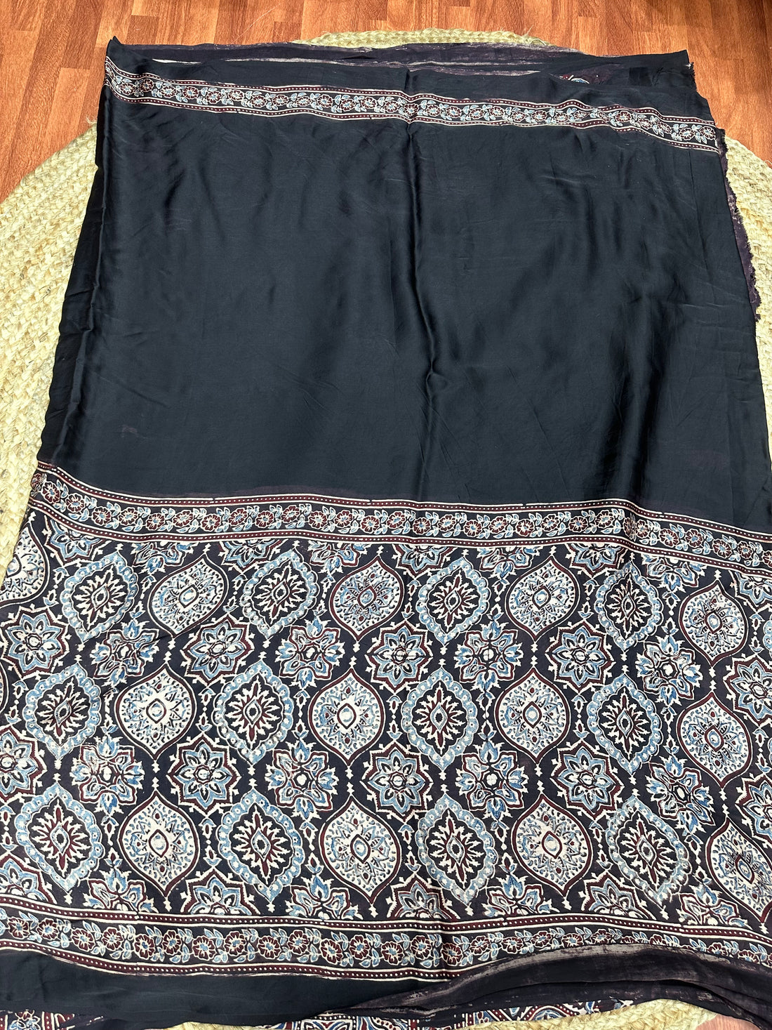 Black and blue pure Ajrak modal silk sarees celebrity inspired collection