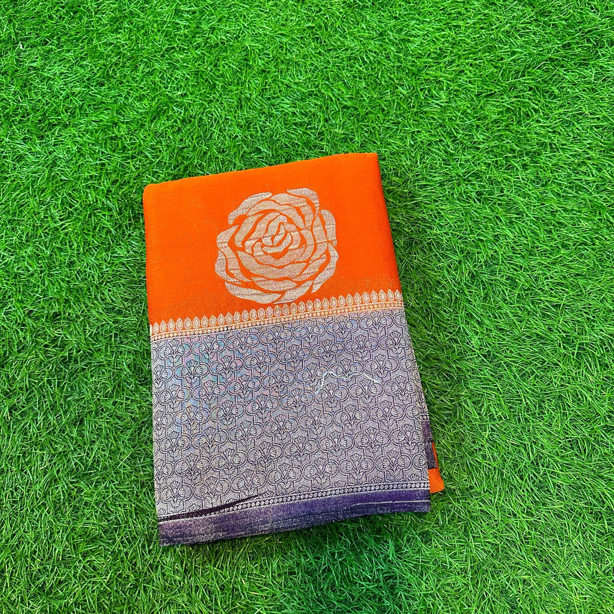 Orange and purple soft crepe rose butta.