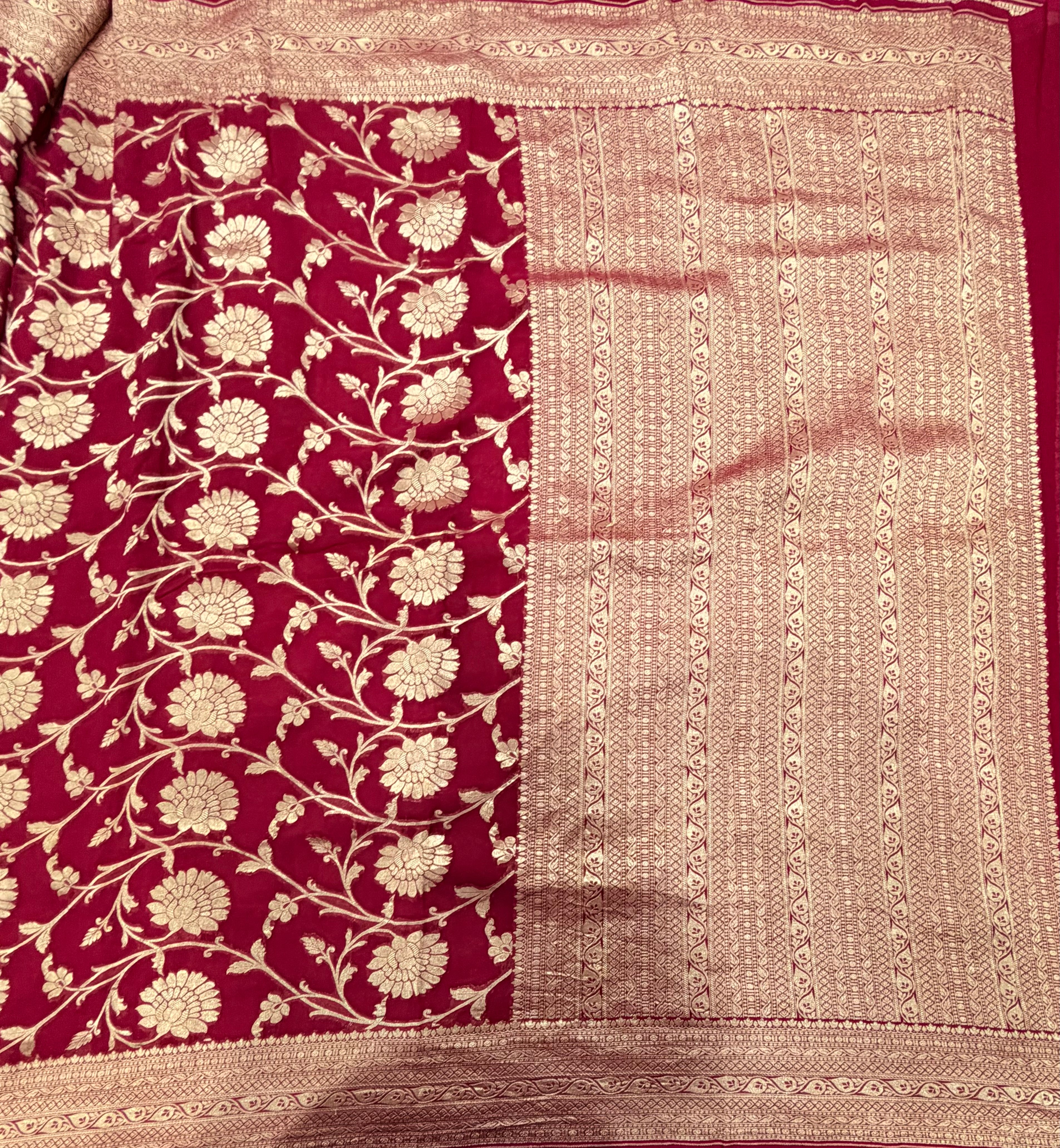 Dark Rani pink  jaal pattern pure georgette with water zari saree