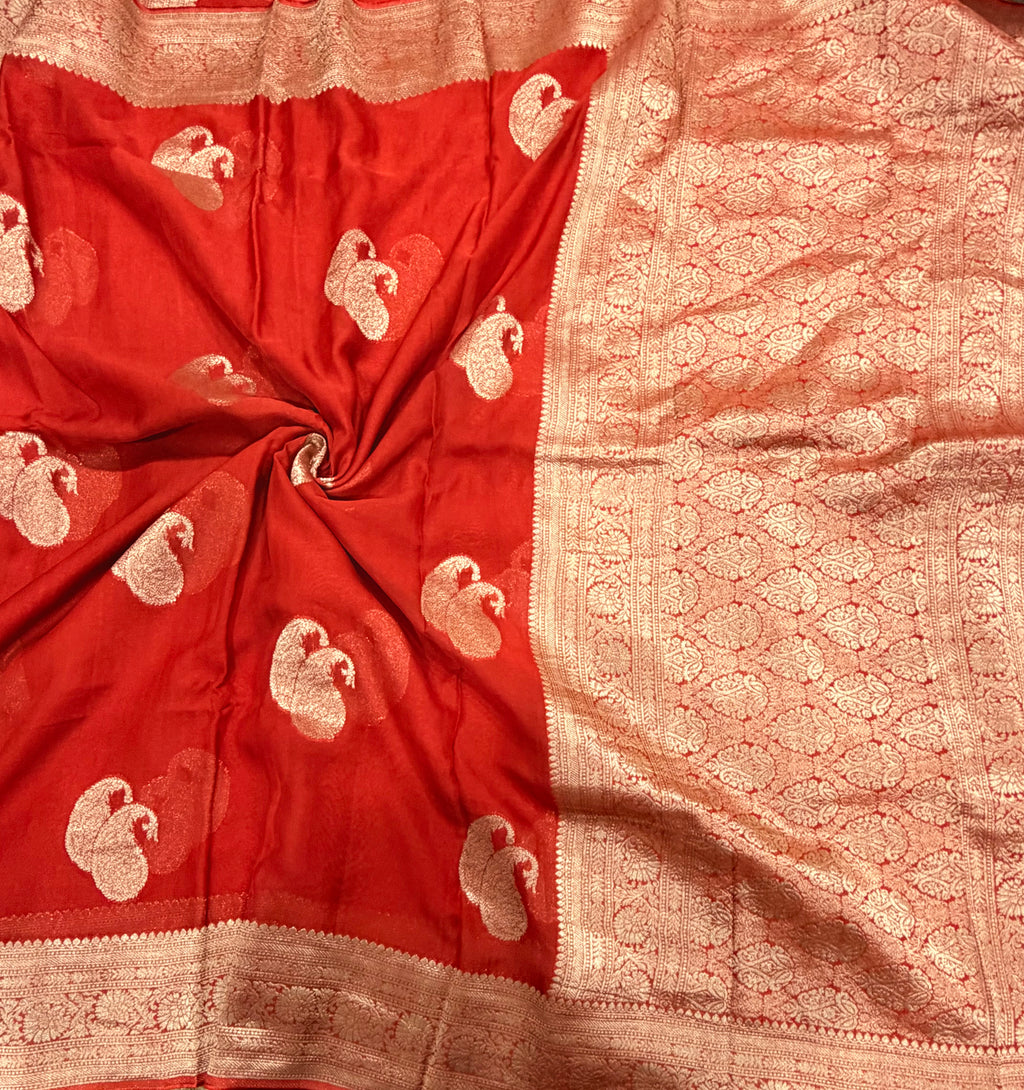 Rust orange mango Butta georgette small border saree