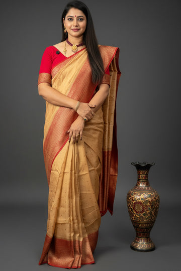 Beige contrast small butta Tussar saree (STS107)