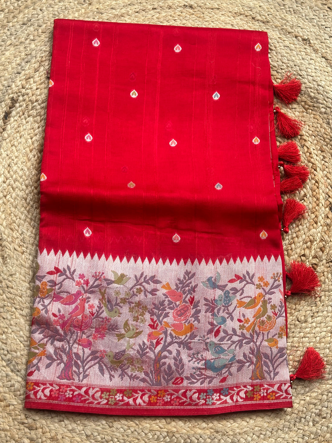 Red pure tusser Paithani sarees