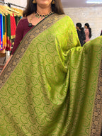 Green with black brocade crepe Banaras silk sarees