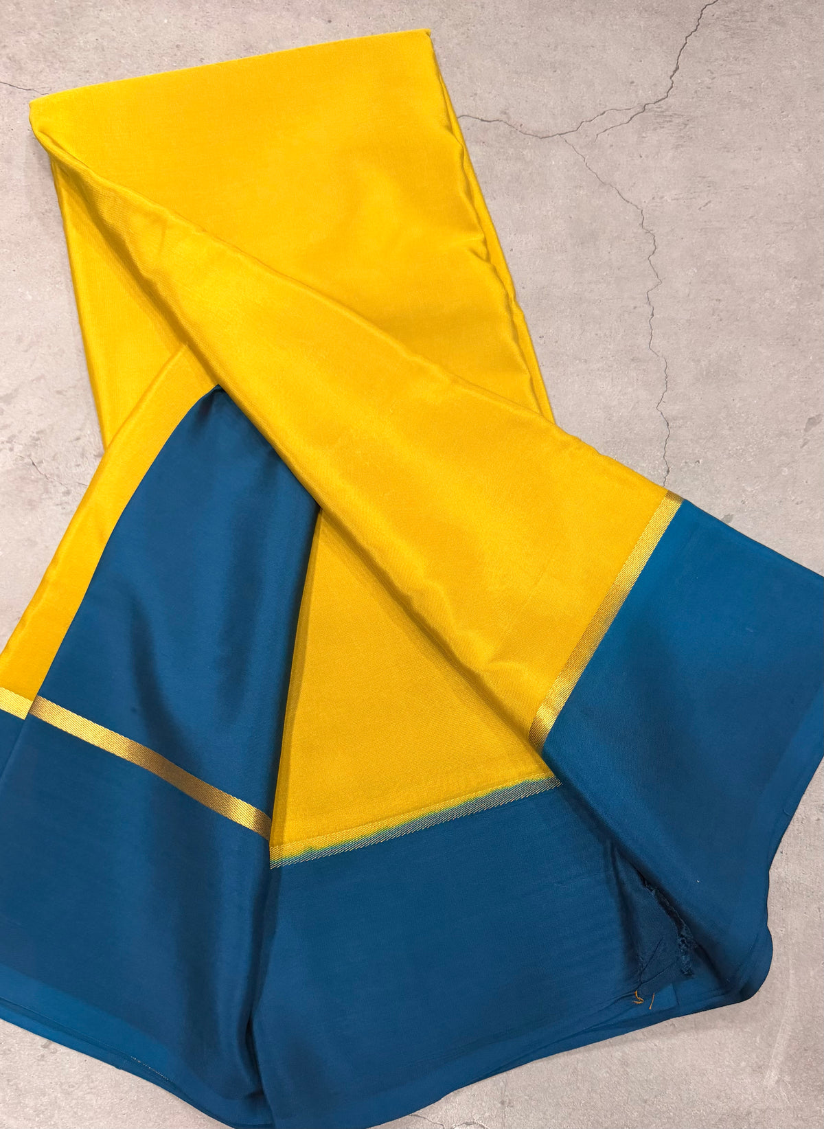 Yellow contrast border pure Mysore silk crepe saree