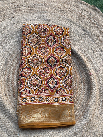 Mustard Ajrak dola silk