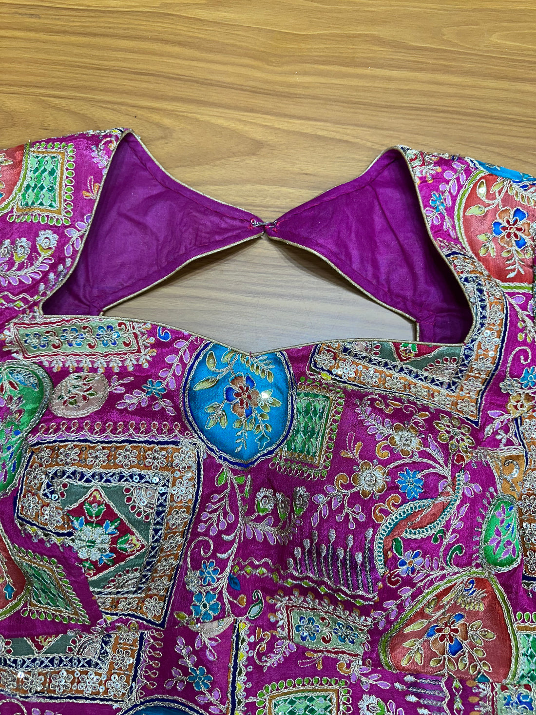 Pink Rajasthan work brocade ready blouse