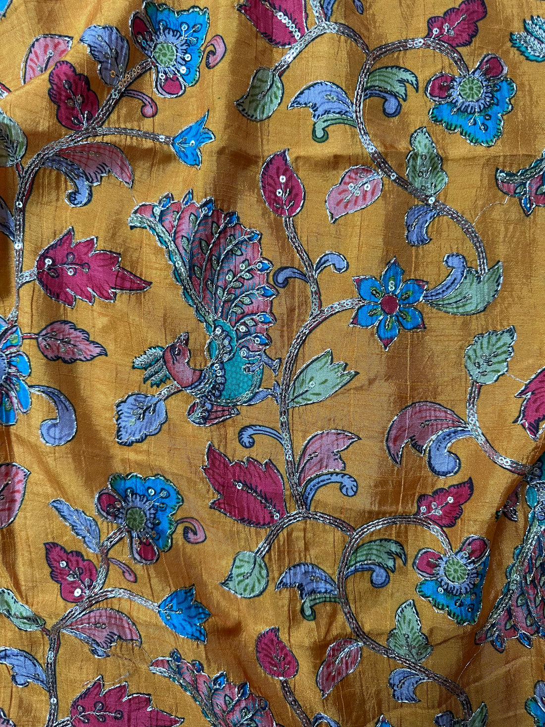 Mustard pure crepe kalamkari blouse material 1 mtr