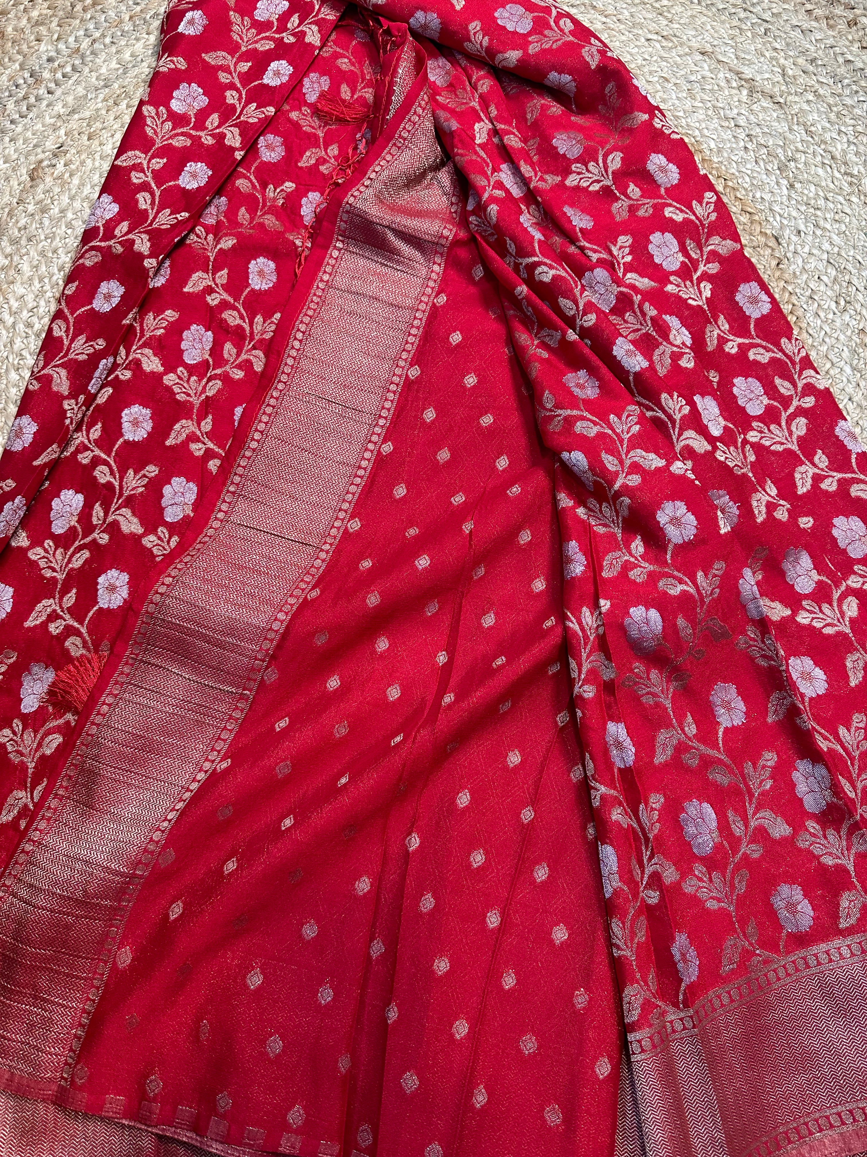 Red designer georgette in jaal pattern