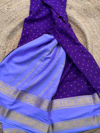 Dark purple and lavender 1000 butta pure crepe Mysore silk 120 gsm