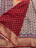 White and red pure Ajrak dola sarees