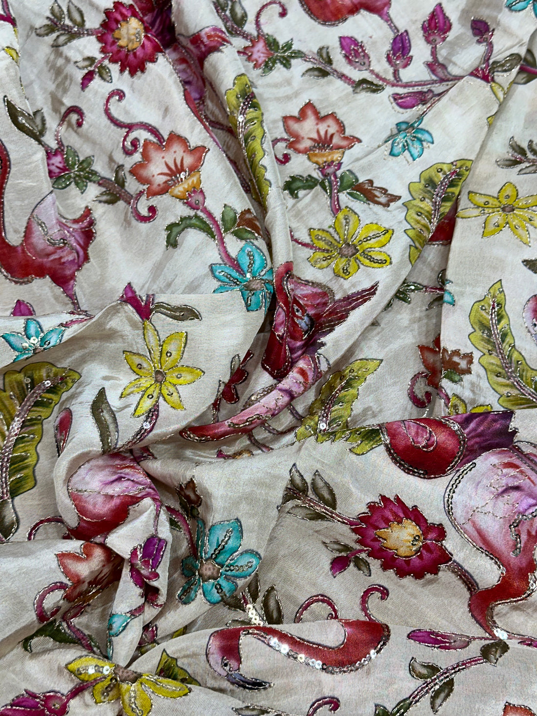 Pure crepe kalamkari half white 1 mtr