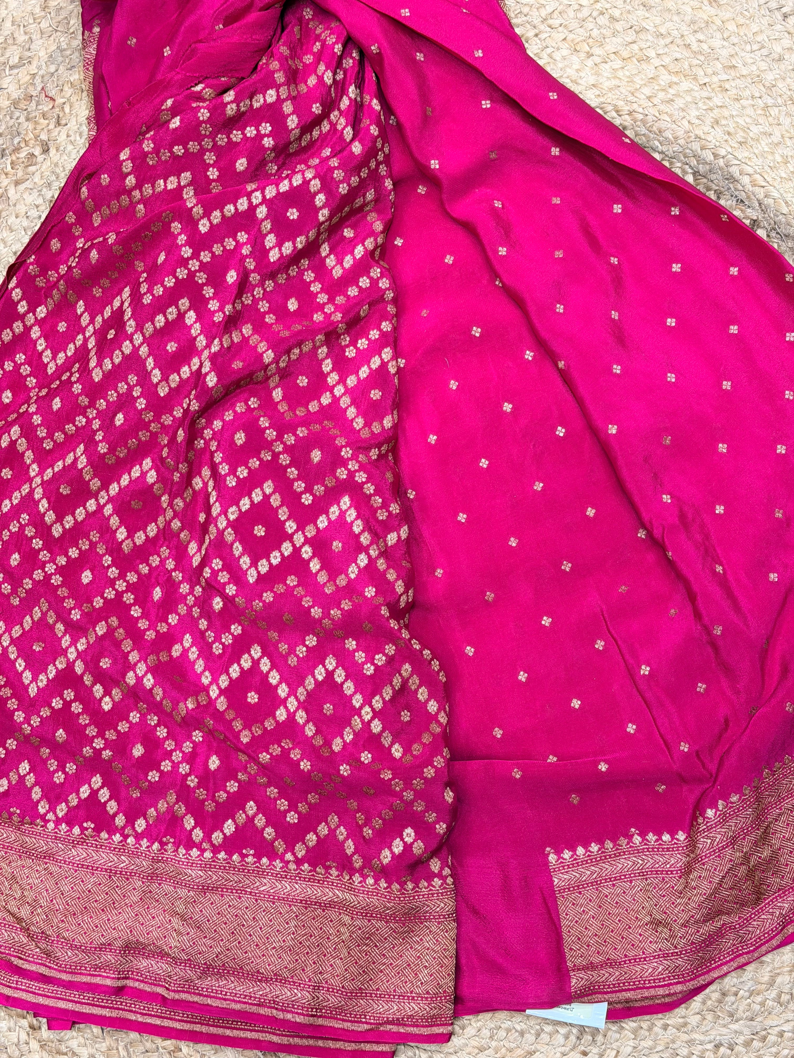 Deep Rani pink pure crepe Banaras