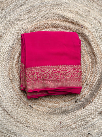 Plain Crepe Banarasi Pure Rani Pink