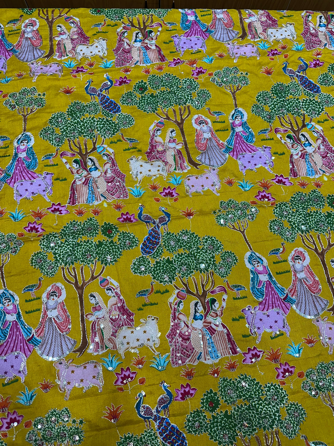 Mustard crepe kalamkari blouse material 1 MTR