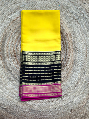Yellow and black pink crepe Mysore Silk sarees 120 gsm