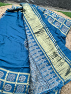 Powder blue pure Ajrak modal Sarees with Ajrak blouse