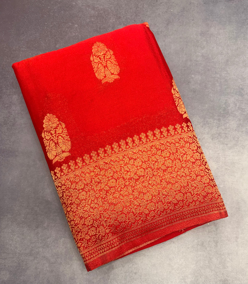Red big butta 107 designer soft crepe silk