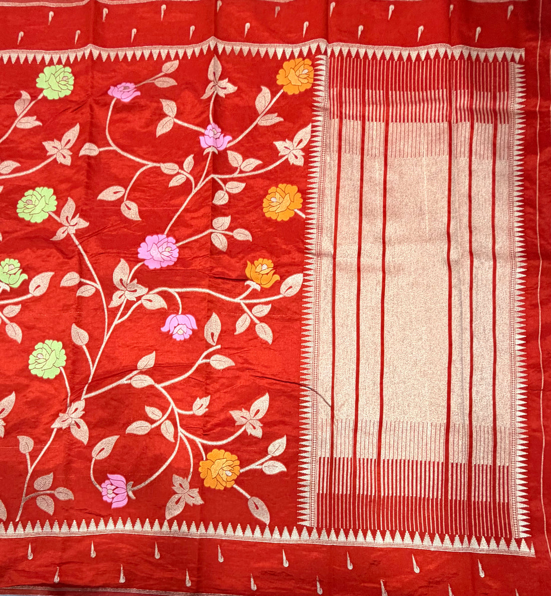 Rust orange temple border tusser Paithani saree