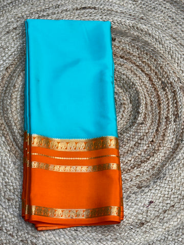 Teal blue and orange pure crepe Mysore Silk sarees