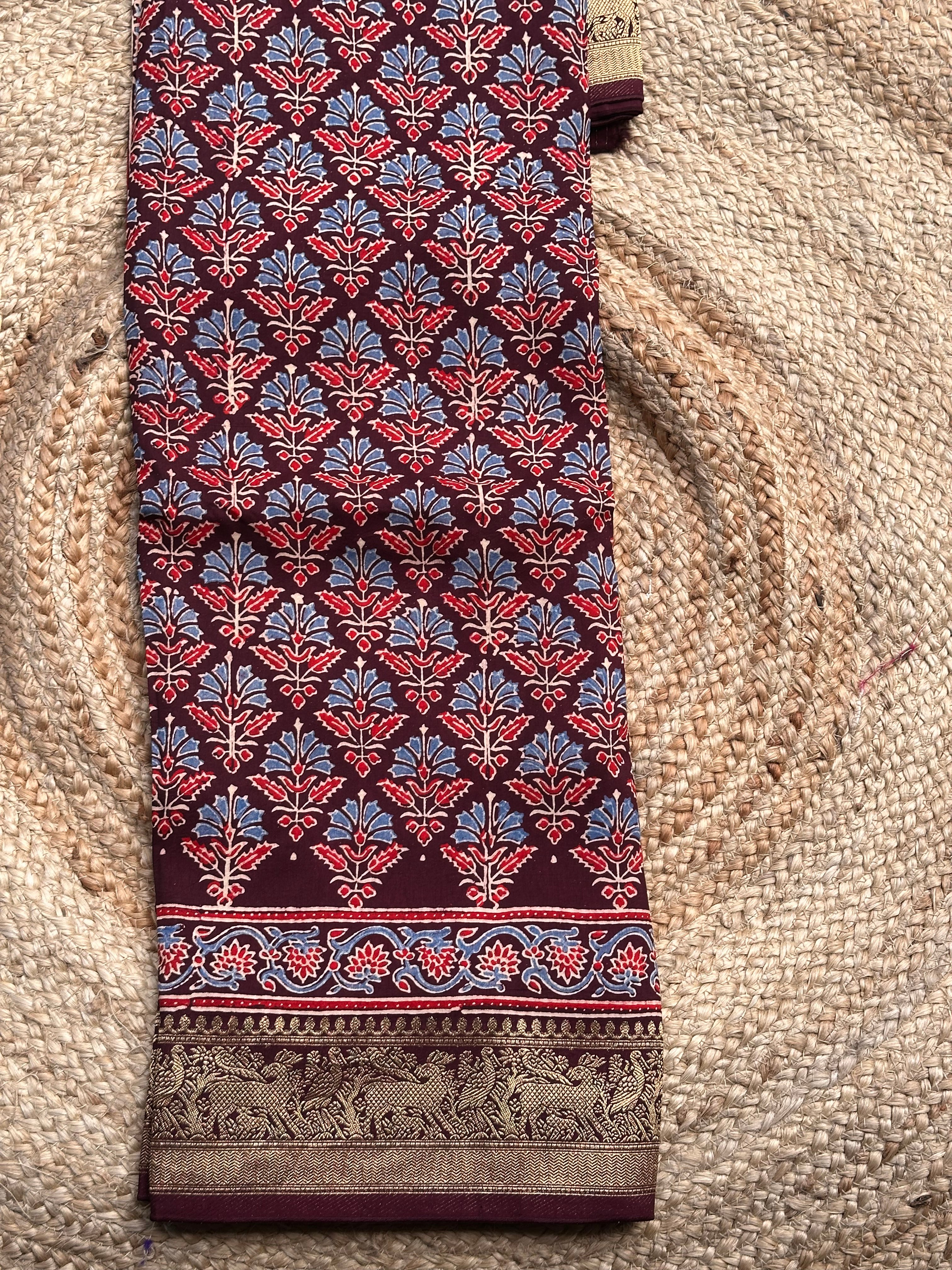 Pure Ajrak dola silk with premium zari