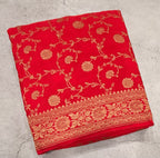 Red jaal pattern pure benarasi crepe silk saree