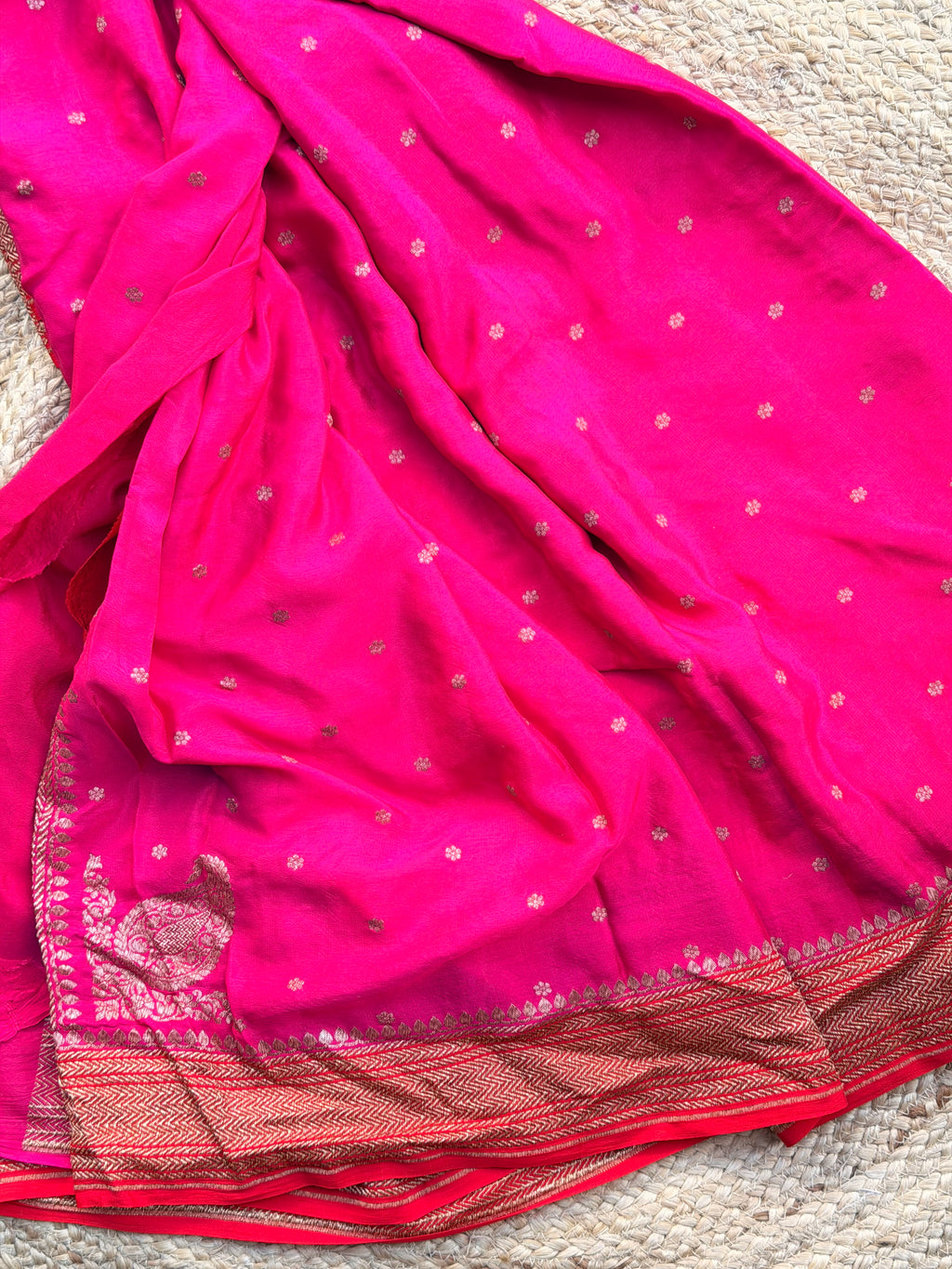 Dark pink and orange pure crepe Banaras