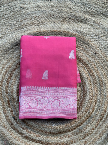 Onion pink pure chiffon silver zari woven