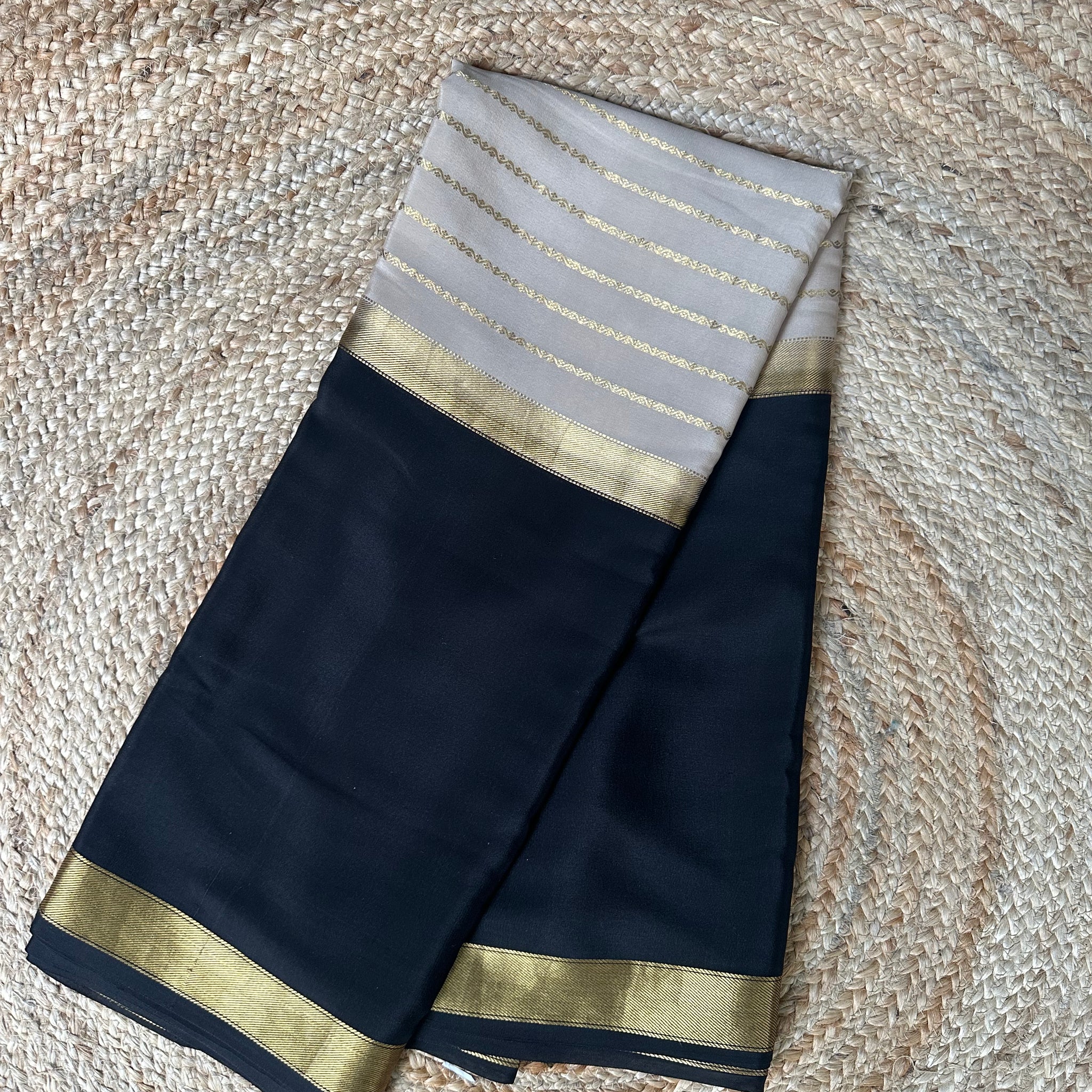 Beinge and black central line concept Mysore Silk crepe 110 gsm