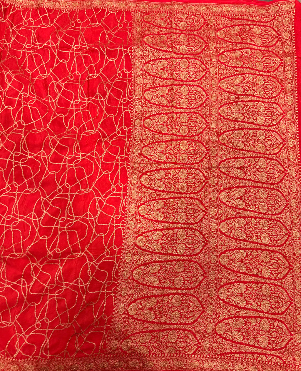 Red abstract pure benarasi crepe silk saree