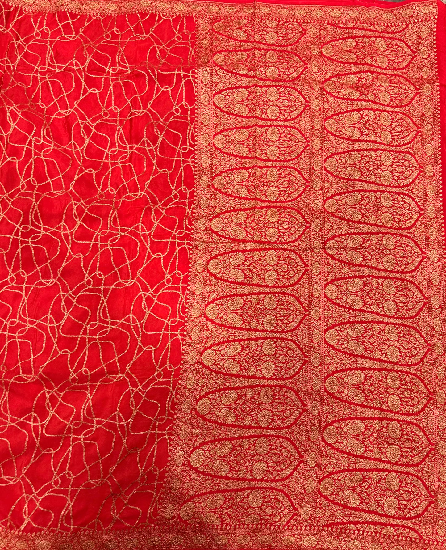 Red abstract pure benarasi crepe silk saree