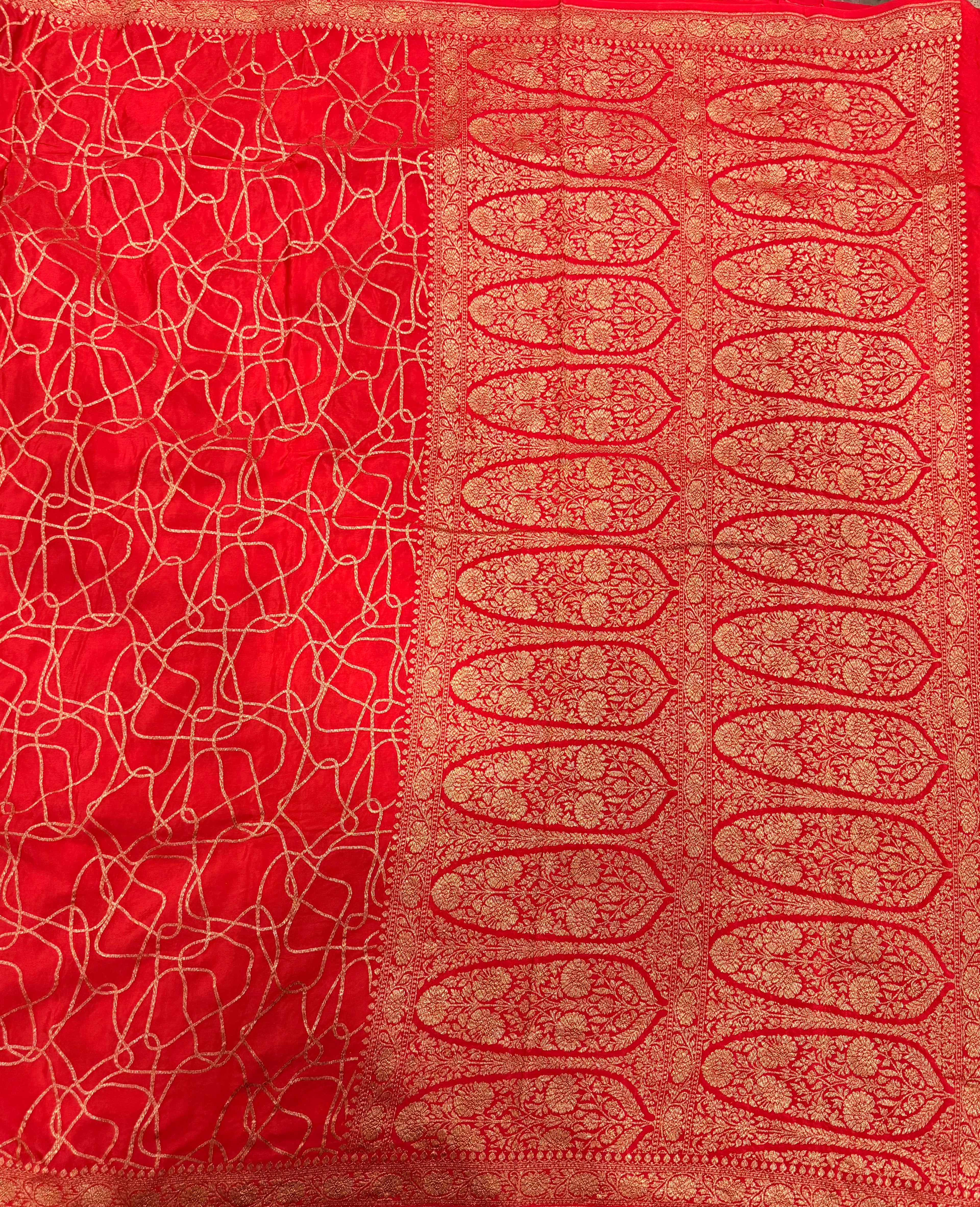 Red abstract pure benarasi crepe silk saree
