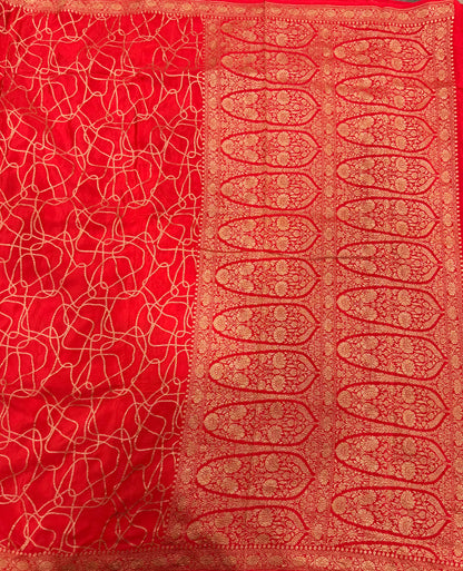 Red abstract pure benarasi crepe silk saree