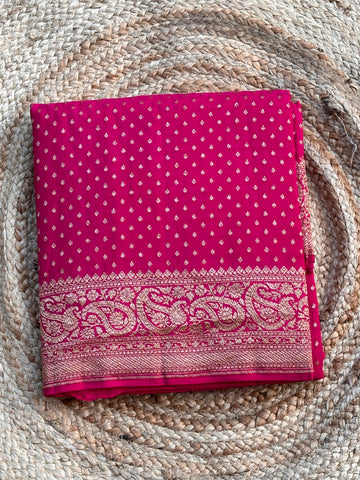 Rani pink pure crepe Banaras silk sarees