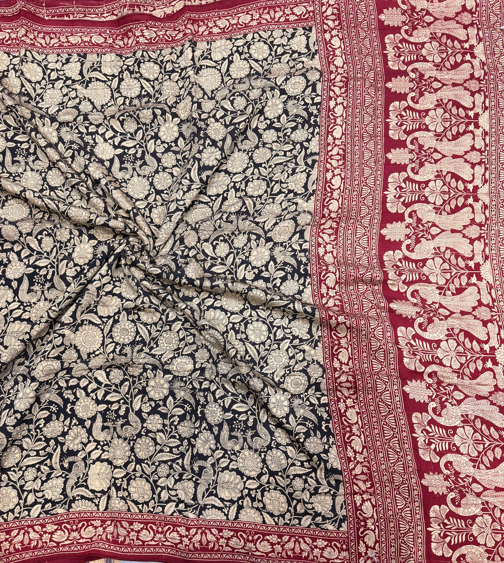 Black n maroon Kalamkari digital print 107 casual saree