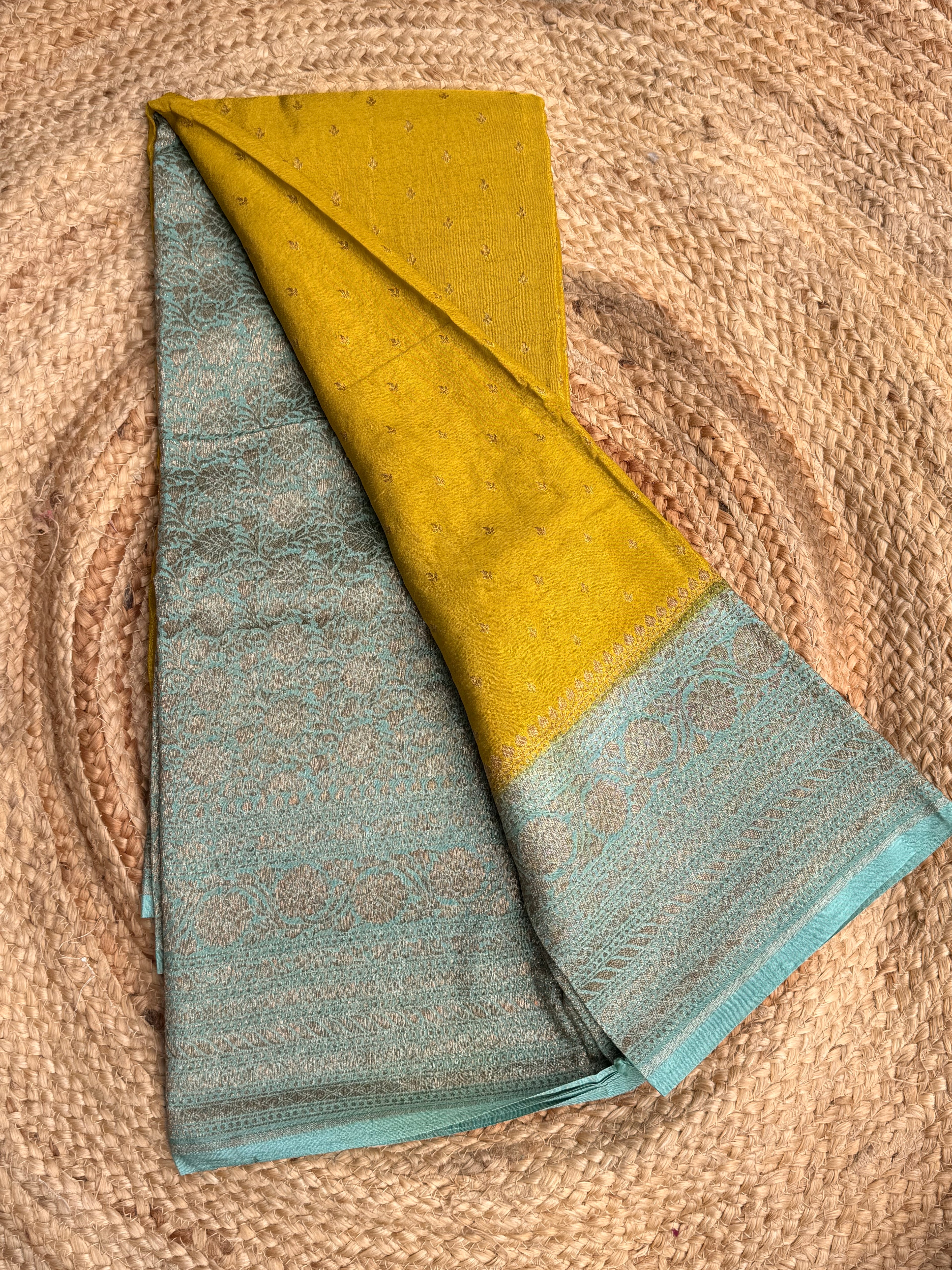 Mehendi green n sea green small butta benarasi crepe saree