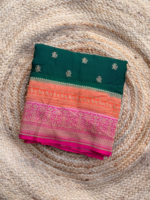 3D Green pink and orange pure crepe Banaras