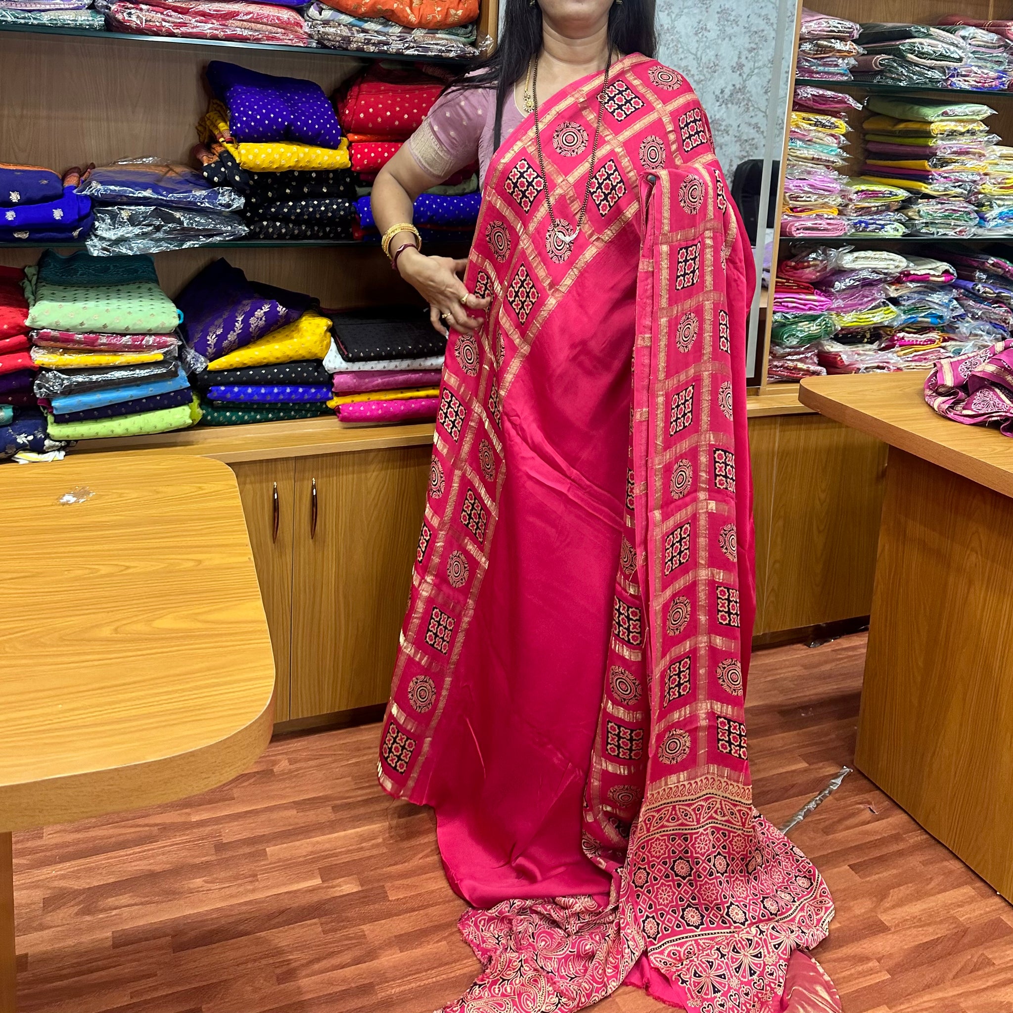 Pink pure modal silk sarees