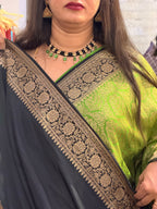 Green with black brocade crepe Banaras silk sarees