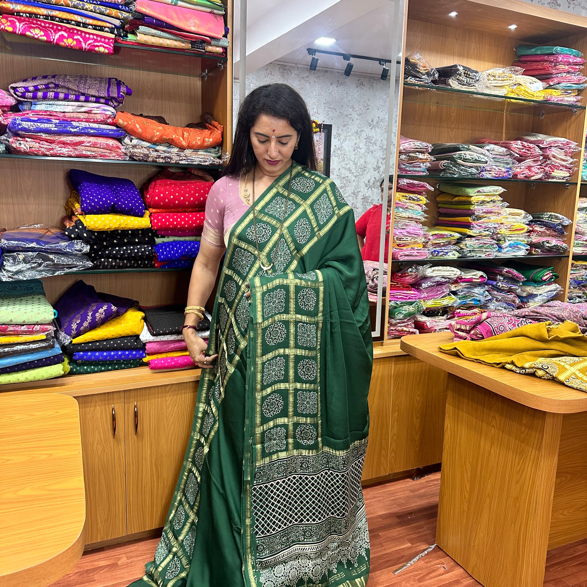 Deep green pure modal silk sarees