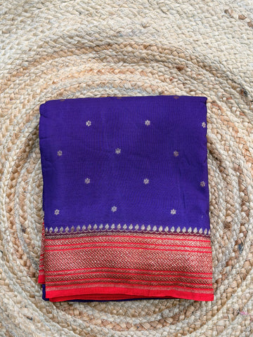 Purple with red Banarasi crepe chiffon konia design