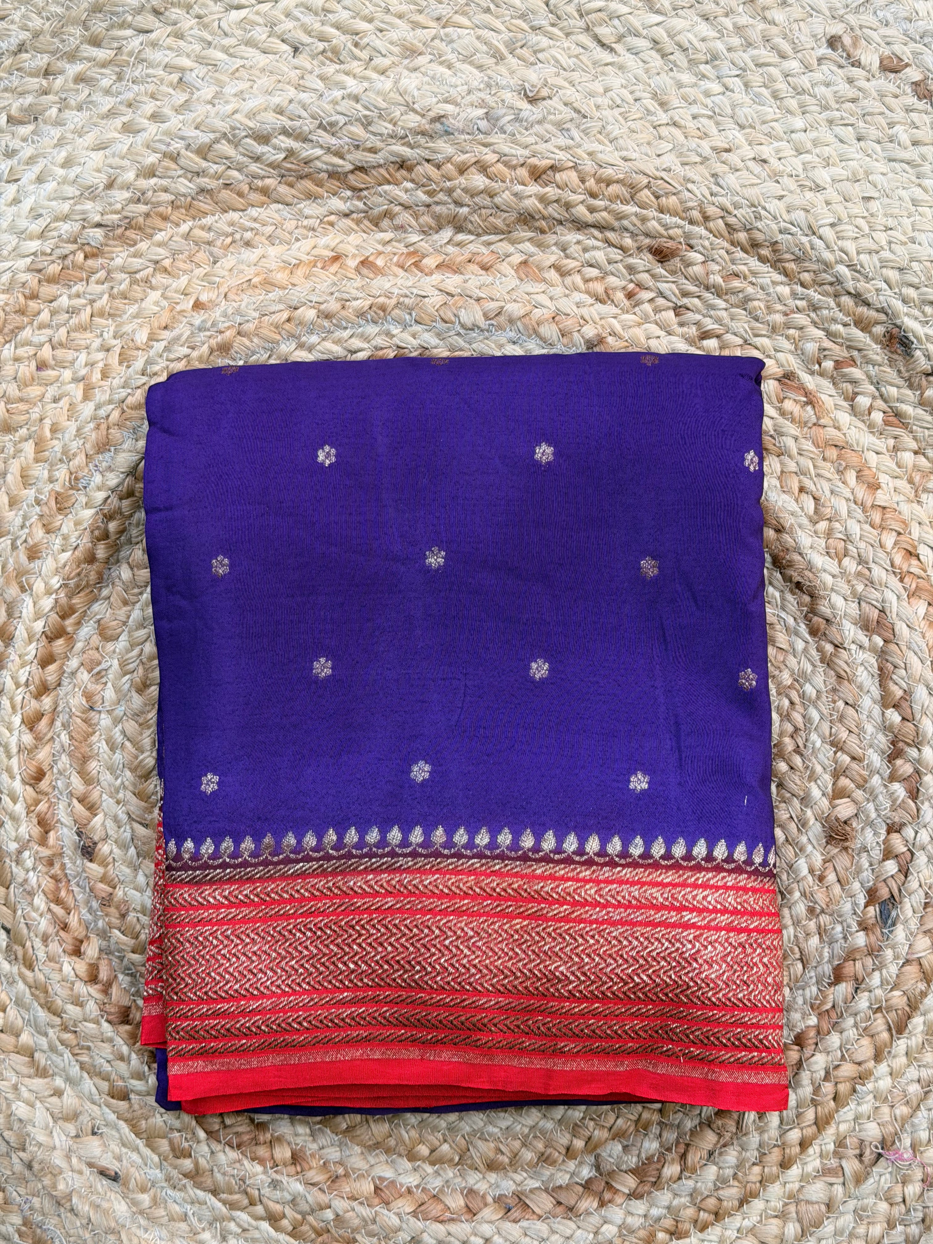 Purple with red Banarasi crepe chiffon konia design